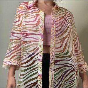 NWOT erin london Colorful Zebra Stripe Top Summer Sheer Swim Cover Medium